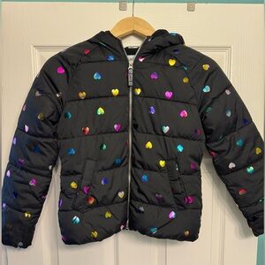 Old Navy Kids Puffer Jacket with Multicolor Metallic Hearts